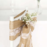 5x108inch| Natural Burlap Lace Chair Sash, Hessian Fabric Rustic Jute Chair Bow