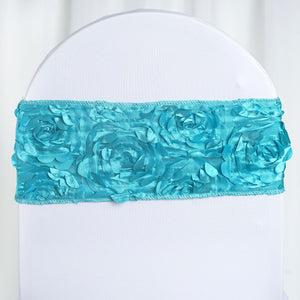5 pack | 6inch x 14inch Turquoise Rosette Spandex Stretch Chair Sash