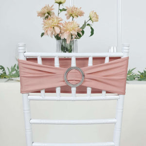 5 pack | 5Inchx14Inch Dusty Rose Spandex Stretch Chair Sash with Silver Diamond Ring Slide Buckle