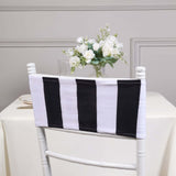 5 Pack | Black/White Stripe Spandex Fit Chair Sashes, Elastic Bands - 5x14Inch