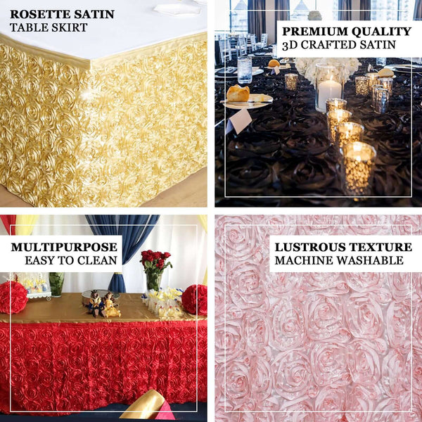 21 FT Gold 3D Rosette Satin Table Skirt
