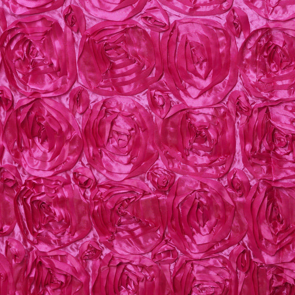 17FT Wholesale Rosette 3D Satin Table Skirt For Restaurant Party Event Decoration - Fushia