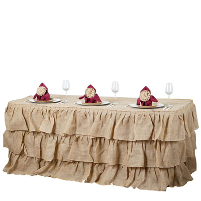 21ft Wholesale Natural 3 Tier Rustic Elegant Ruffled Burlap Table Skirt