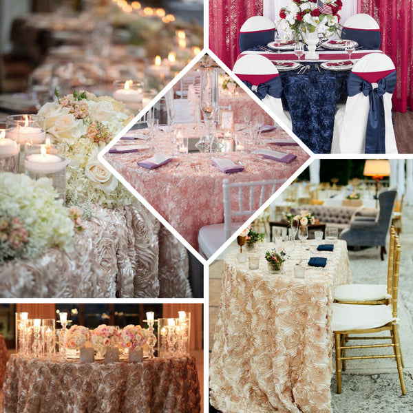 132" Gold Grandiose Rosette 3D Satin Round Tablecloth