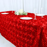 90"x132" RED Wholesale Grandiose Rosette 3D Satin Tablecloth For Wedding Party Event Decoration#whtbkgd