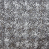 90"x132" SILVER Wholesale Grandiose Rosette 3D Satin Tablecloth For Wedding Party Event Decoration#whtbkgd