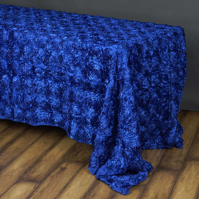 90"x156" ROYAL BLUE Wholesale Grandiose Rosette 3D Satin Tablecloth For Wedding Party Event Decoration