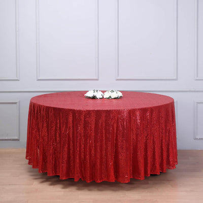 108" Red Premium Sequin Round Tablecloth