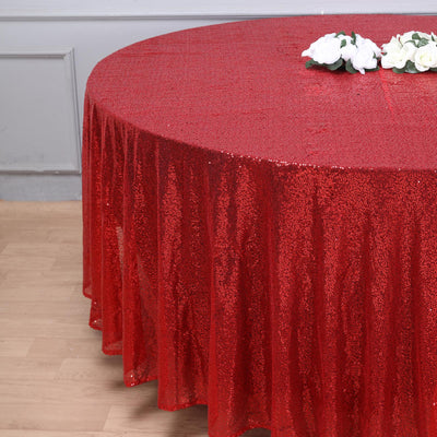 108" Red Premium Sequin Round Tablecloth