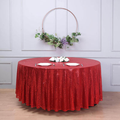 108" Red Premium Sequin Round Tablecloth