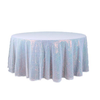 120Inch Big Payette Iridescent Blue Sequin Round Tablecloth Premium Collection