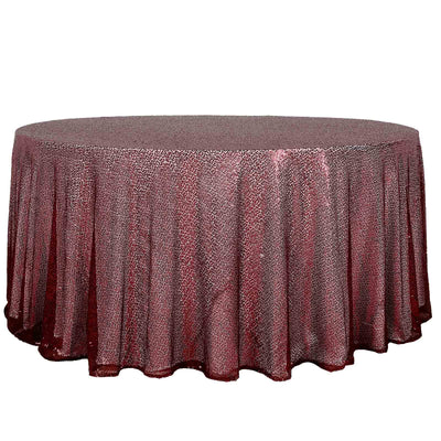 132inch Burgundy Premium Sequin Round Tablecloth, Sparkly Tablecloth