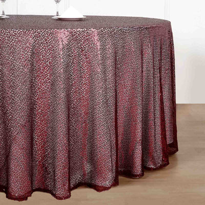 132inch Burgundy Premium Sequin Round Tablecloth, Sparkly Tablecloth