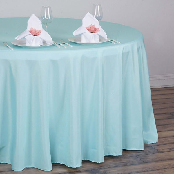 120 inch Blue Polyester Round Tablecloth