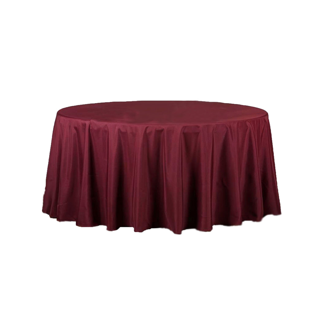 120" Burgundy Polyester Round Tablecloth TableclothsFactory
