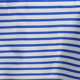 90 inch x156 inch White/Royal Blue Stripe Satin Tablecloth