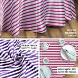 90" Round Satin Tablecloth | White/Purple Stripe Tablecloth