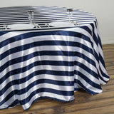 120" | 135 gsm | Navy & White Stripe Premium Round Satin Tablecloth