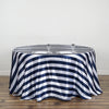 120" | 135 gsm | Navy & White Stripe Premium Round Satin Tablecloth