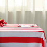 60"x102" | Stripe Satin Rectangle Tablecloth | Red & White | Seamless