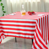 60"x102" | Stripe Satin Rectangle Tablecloth | Red & White | Seamless