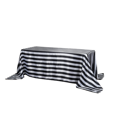 90”x132" | Stripe Satin Rectangle Tablecloth | Black & White | Seamless