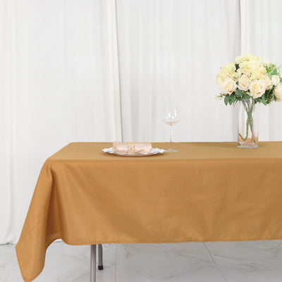 54x96Inch Gold Polyester Rectangle Tablecloth, Reusable Linen Tablecloth