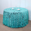 120 Inch | Big Payette Turquoise Sequin Round Tablecloth Premium Collection | TableclothsFactory