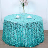 120 Inch | Big Payette Turquoise Sequin Round Tablecloth Premium Collection | TableclothsFactory