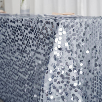 90inch x 132inch Big Payette Dusty Blue Sequin Rectangle Tablecloth Premium Collection