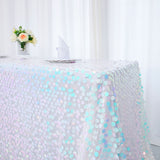 90inch x 156inch Iridescent Blue Big Payette Sequin Rectangle Tablecloth Premium