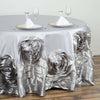 120" Silver Large Rosette Round Lamour Satin Tablecloth