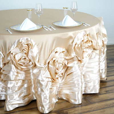 132" Champagne Large Rosette Round Lamour Satin Tablecloth