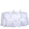 132" White Large Rosette Round Lamour Satin Tablecloth