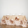 90"x132" Champagne Large Rosette Rectangular Lamour Satin Tablecloth