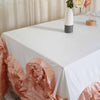 90"x132" White|Blush Large Rosette Rectangular Lamour Satin Tablecloth