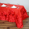 90"x156" Red Large Rosette Oblong Rectangular Lamour Satin Tablecloth