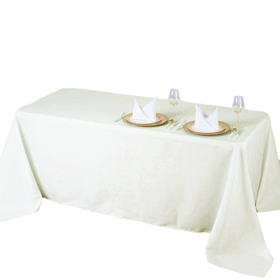 90"x132" Ivory 220 GSM Seamless Premium Polyester Rectangular Tablecloth