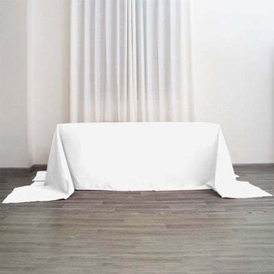 90"x156" White Polyester Rectangular Tablecloth