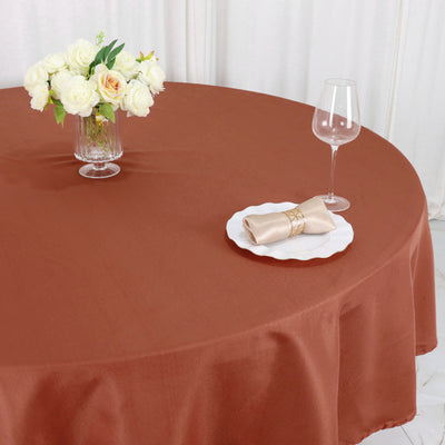 90Inch Terracotta Polyester Round Tablecloth, Reusable Table Linen