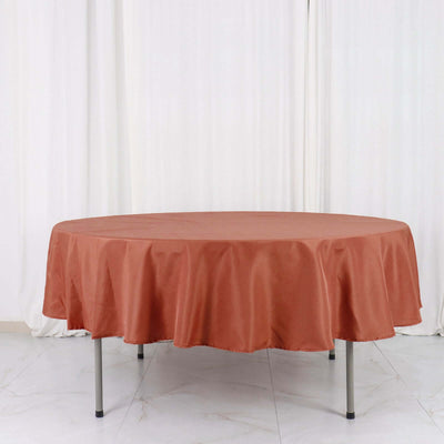 90Inch Terracotta Polyester Round Tablecloth, Reusable Table Linen