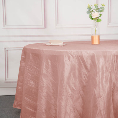 120 inches Accordion Crinkle Taffeta Round Tablecloth - Dusty Rose