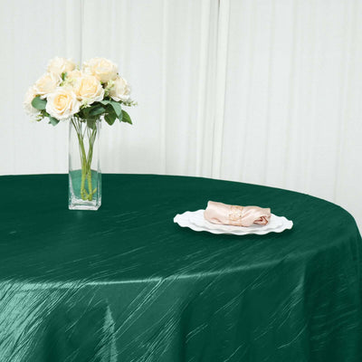 120inch Accordion Crinkle Taffeta Round Tablecloth - Hunter Emerald Green Linen