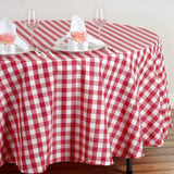 Buffalo Plaid Tablecloth | 108" Round | White/Red | Checkered Gingham Polyester Tablecloth