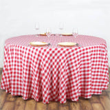 Buffalo Plaid Tablecloth | 108" Round | White/Red | Checkered Gingham Polyester Tablecloth