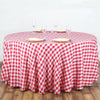 Buffalo Plaid Tablecloth | 108" Round | White/Red | Checkered Gingham Polyester Tablecloth