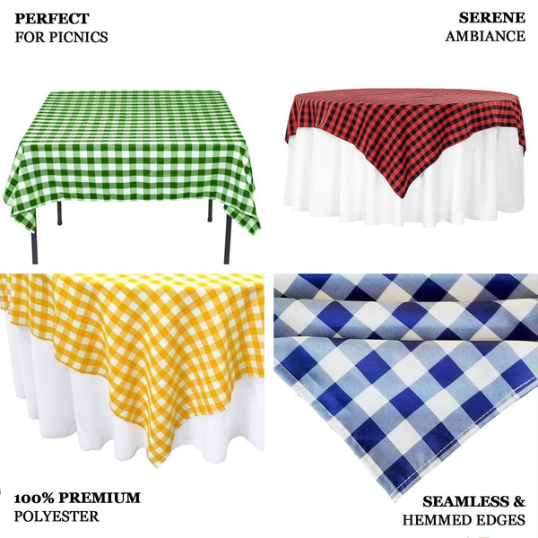 54Inch Square Buffalo Plaid Polyester Overlay | Checkered Gingham Overlay - White/Burgundy