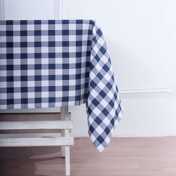 54Inch Square Buffalo Plaid Polyester Overlay | Checkered Gingham Overlay - White/Navy Blue