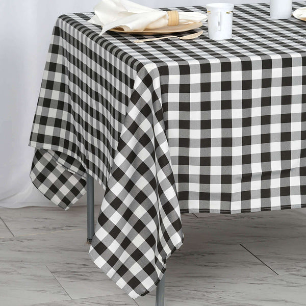 70inch Square Buffalo Plaid Polyester Overlay | Checkered Gingham Overlay - White/Black