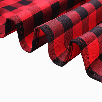 Buffalo Plaid Tablecloth | 70 inch Round | Black/Red | Checkered Gingham Polyester Tablecloth